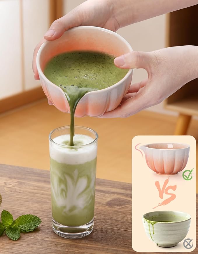 Matcha Whisk Set, 7 Pcs, Matcha Kit Includes Matcha Bowl, Matcha Whisk and Holder, Bamboo Scoop, Spoon, Sifter and Tea Towel, Matcha Set, Gift for Matcha Lovers & Beginners (Gradient Orange)