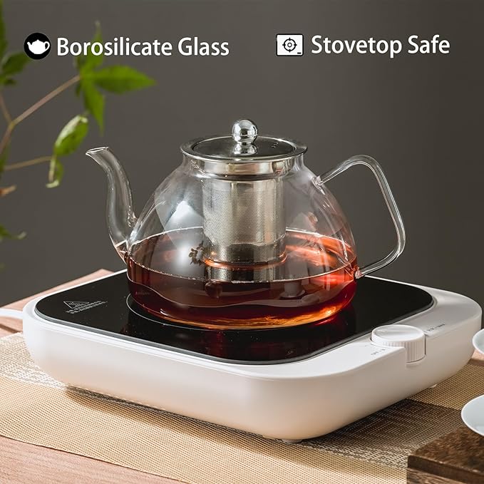 1200 ml/40 oz Glass Teapot with Infuser, Glass Tea Kettle Stovetop，Tea Pot with Infusers for Loose Tea, Tea Maker Gift