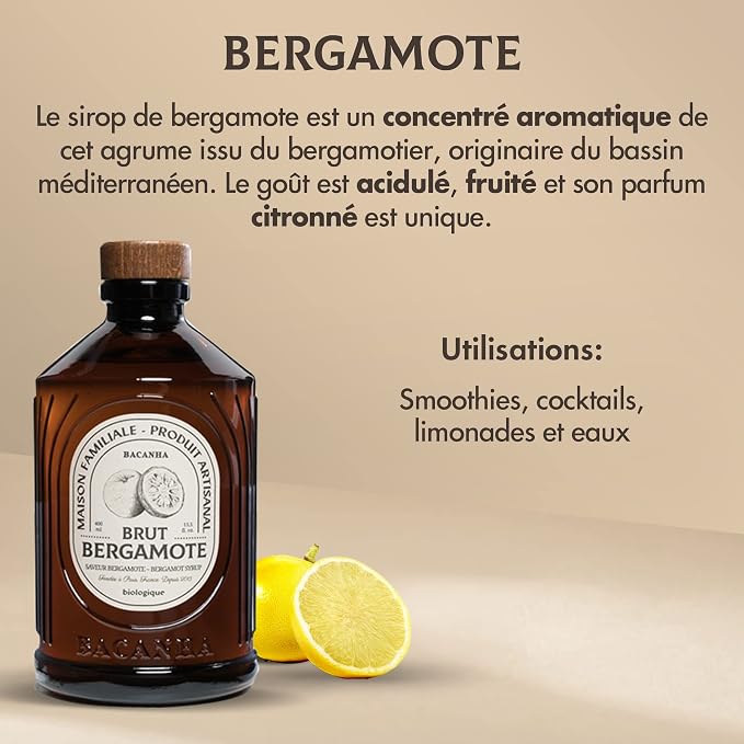 Bacanha Organic Bergamot Syrup - Premium French Citrus Syrup - Tangy & Fragrant Mediterranean Flavor for Cocktails, Teas, Sparkling Drinks & Baking Creations - 400ml Glass Bottle - Image 4