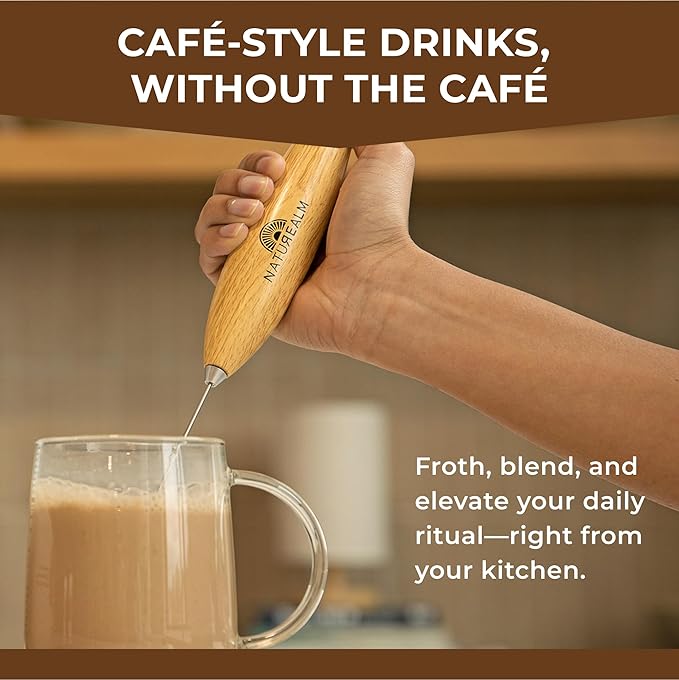 Naturealm Coffee Frother Handheld Milk Frother with Stand for Mushroom Coffee Latte Matcha Mixer Battery Operated Portable Foam Maker