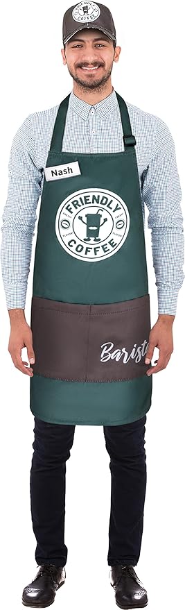 Dress Up America Barista Costume for Adults - Green Apron and Cap - Coffee Barista Costume Set