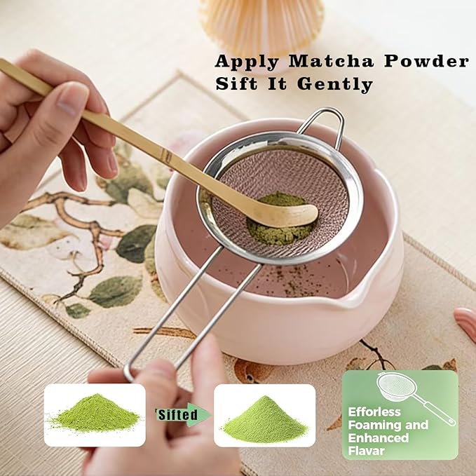 5Pcs Matcha Set Bowl and Whisk, Pink Ceramic Matcha Set Kit, Complete Matcha Making Kit Gift for Ceremony Matcha Tea Lover