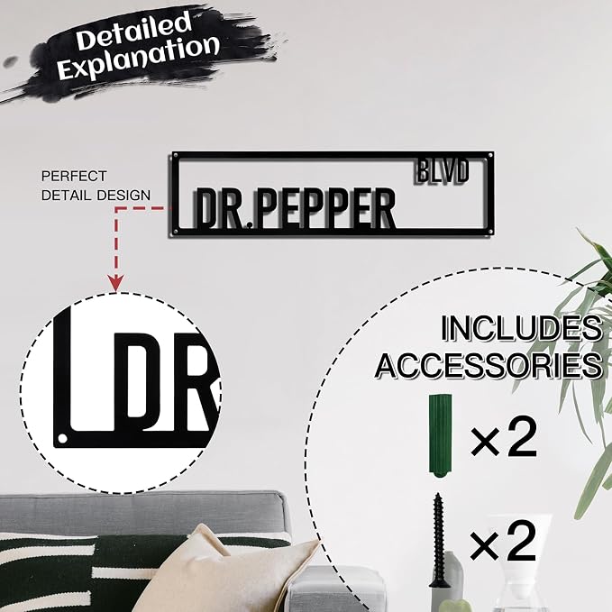 Metal Wall Art Decor Dr.Pepper Blvd Metal Signs Street Sign with Letter for Bar Home Man Cave Cafe 16 x 4 Inches - Image 3