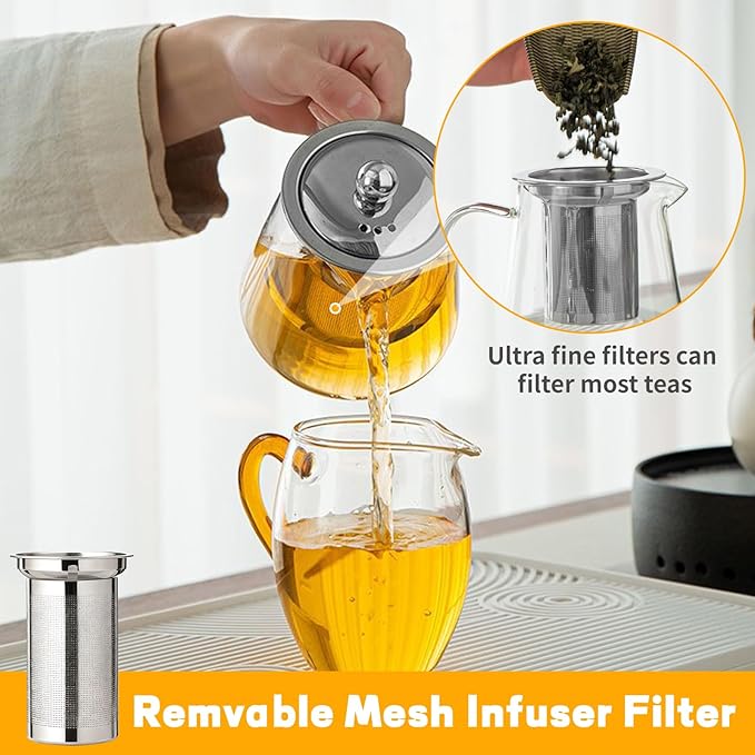 Glass Teapot with Stainless Steel Infuser, Borosilicate Glass Tea Maker, Stovetop Safe (950ML)
