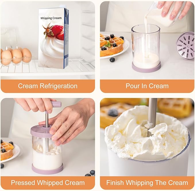 Manual Whipping Cream Dispenser, Handheld DIY Whipped Cream Maker, Professional Whipped Cream Dispenser With Non-Slip Silicone Base for Shop Kitchen Salad Dressings Frothy Drinks Milk Frother