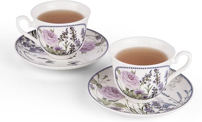 STP GOODS Bone China Tea/Coffee Cup and Saucer in Gift Box Fine Bone China Coffee Cup with Saucer Tea Cup and Saucer Set of One (Lavanda)