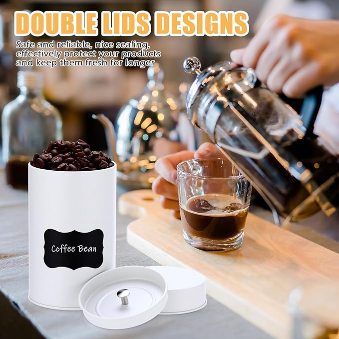 Tanlade 6 Pcs Tea Tin Canister with Airtight Double Lids, 14 oz Tea Containers with 1 Erasable Chalk Marker and 16 Stickers Tin Can Box for Loose Leaf Coffee Sugar Candy Spices