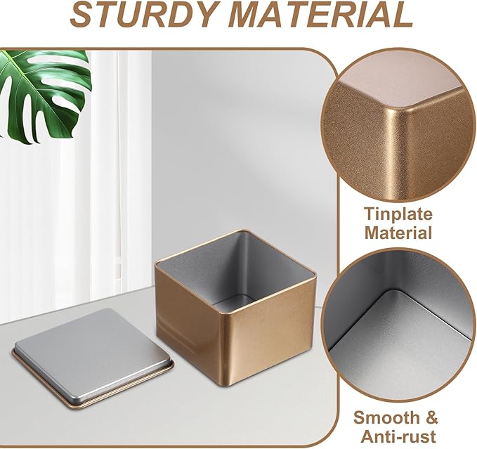 PATIKIL Metal Tea and Tin Set 3.35"x3.35"x2.56", 2 Pcs Metal Storage Airtight Storage Square Container with Lid for Loose Tea Coffee Candy Treats Gifts Spice DIY, Champagne
