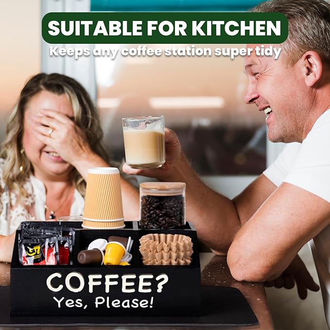 Coffee Bar Organizer for Countertop and Silicone Mat Included - Coffee Organizer Station with Removable Drawers - Tea Station for Countertop - Home Bar Accessories