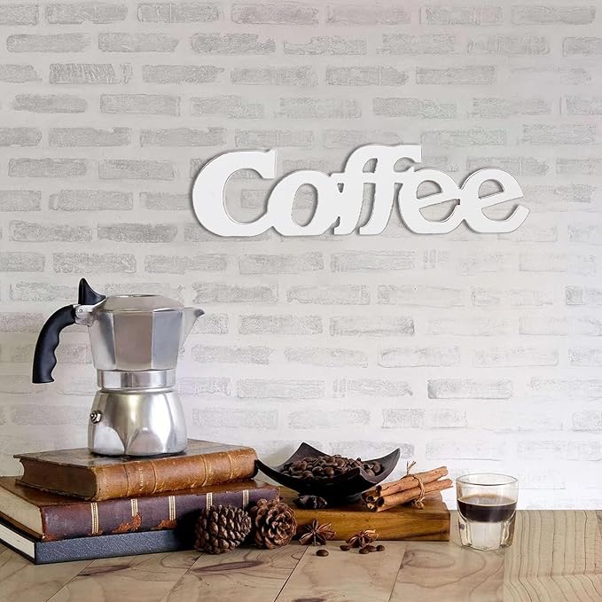 Rustic Distressed White Coffee Sign for Tabletop for 14", Wall Hanging Farmhouse Signs for Coffee Station, Wood Signs for Home Decor Kitchen Shelf Christmas