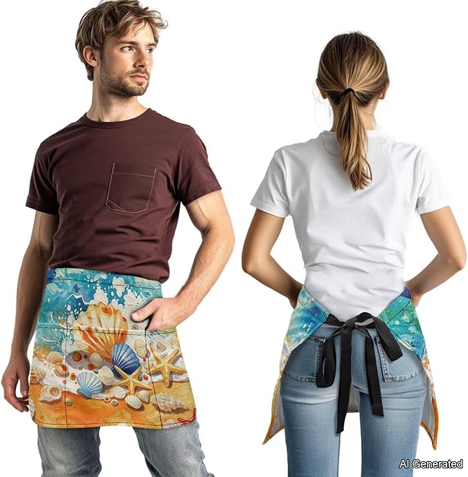 Server Apron with 3 Pockets 13 Inch Short Half Waist Aprons Waterproof Cooking Aprons for Women Men - Image 3