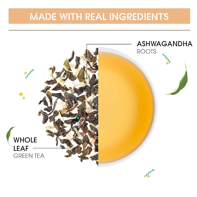 Teabox Ashwagandha Green Tea 25 Teabags | Ayurvedic Blend of Premium Green Tea and Natural Ashwagandha | Silken Pyramid Teabags