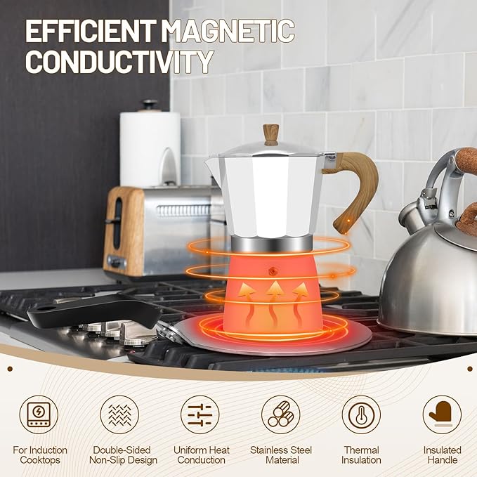 7.9in Induction Cooker Adapter Plate Stainless Steel Heat Sink for Aluminum Moka Pot Coffee Maker for Home and Camping 20cm