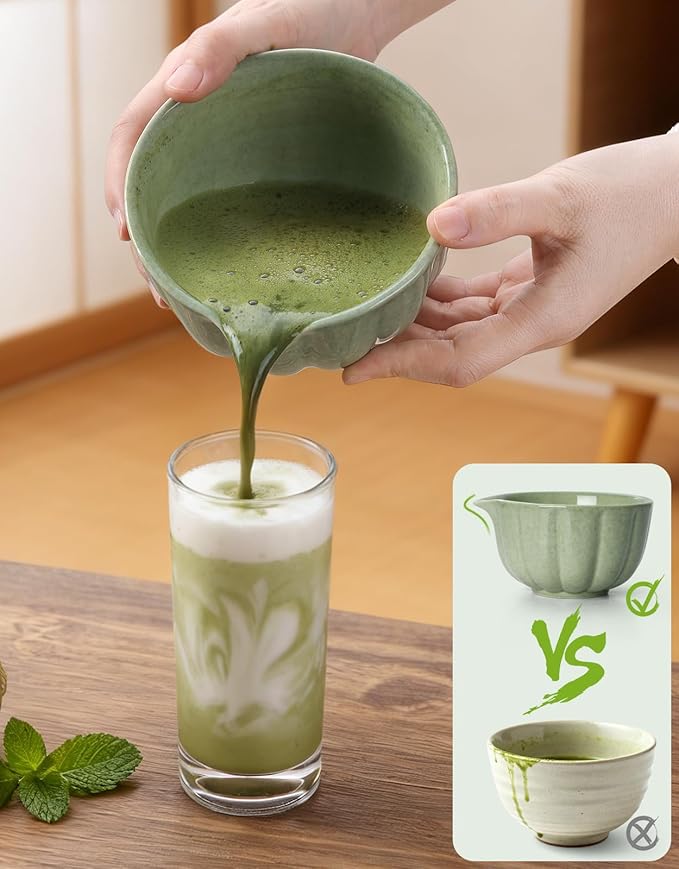 Matcha Whisk Set, 7 Pcs, Matcha Kit Includes Matcha Bowl, Matcha Whisk and Holder, Bamboo Scoop, Spoon, Sifter and Tea Towel, Matcha Set, Gift for Matcha Lovers & Beginners (Matcha Green)