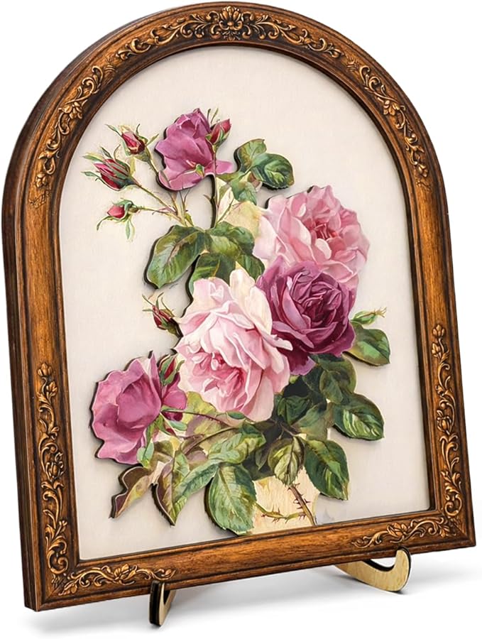 Vintage Pink Rose Wall Art Sign for Bedroom Decor, French Country Floral Wall Decor, 8x10 Inch