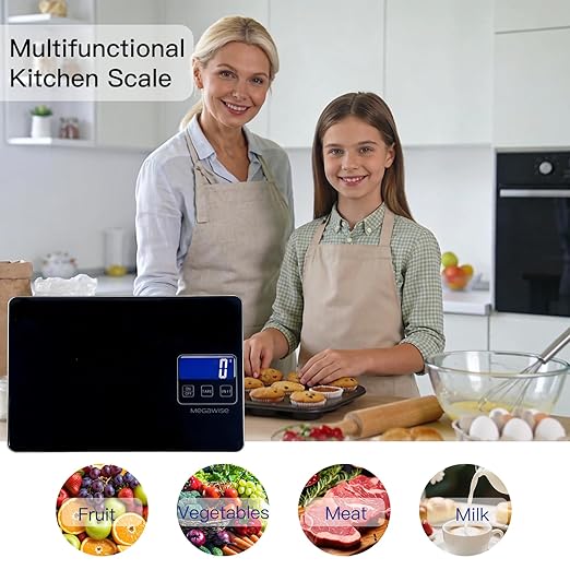 MegaWise Precision Food Scale, 33lb Waterproof Rechargeable Digital Kitchen Scale, 1g/0.04oz Precise Graduation, Weight Grams and Ounces for Cooking Baking, 5 Units Conversion, Tare Function (Black)