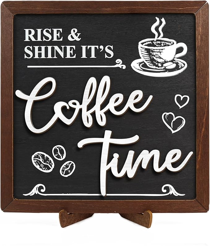 Woodamore Vintage Coffee Signs For Coffee Station Decorations - Coffee Bar Decor Accessories, Wood Farmhouse Cafe Signs For Kitchen Table Top Decor