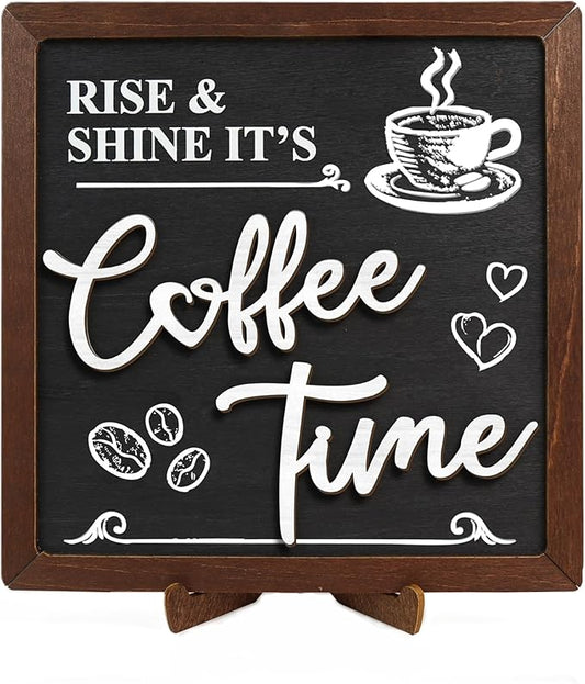 Woodamore Vintage Coffee Signs For Coffee Station Decorations - Coffee Bar Decor Accessories, Wood Farmhouse Cafe Signs For Kitchen Table Top Decor