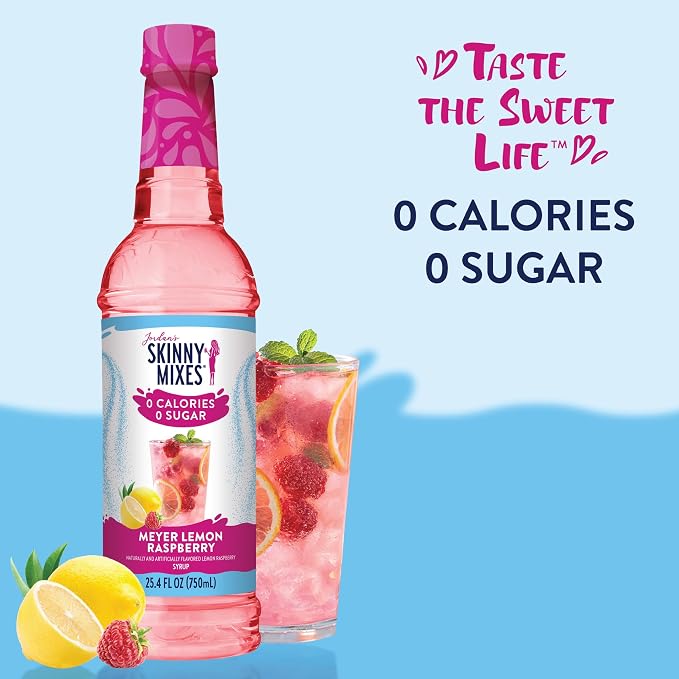 Jordan's Skinny Mixes Sugar Free Syrup, Meyer Lemon Raspberry, Fruit Flavored Water Enhancer, Drink Mix for Iced Tea, Lemonade, Drinks, Low Calorie Water Flavoring, Dairy & Gluten Free, 25.4 Fl Oz - Image 3