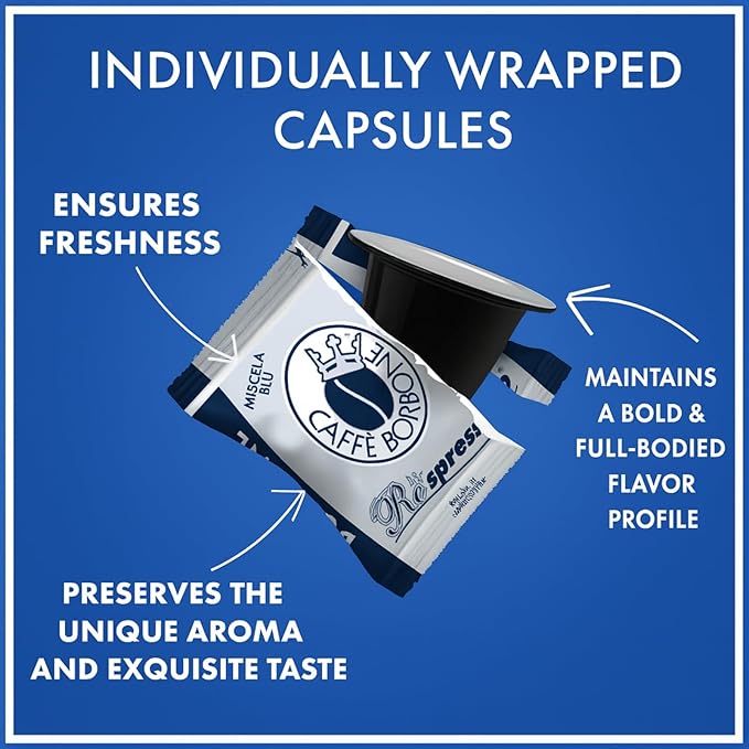 Caffè Borbone Coffee Capsules, Blue Blend, Medium Roast, 50 Count, Compatible with Nespresso, Made in Italy