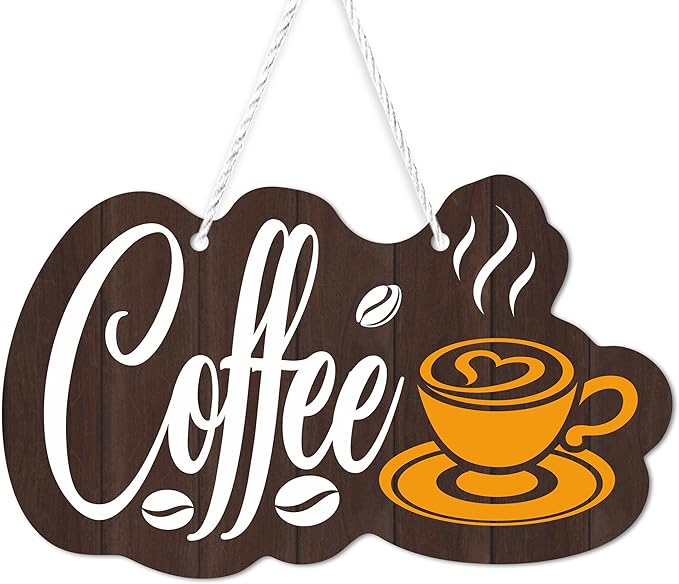 Coffee Bar Sign for Wall Decor, Hanging Coffee Sign for Cafe Station, Farmhouse Cafe Sign for Kitchen Hot Drink Shop,7.3x4.4 Inch