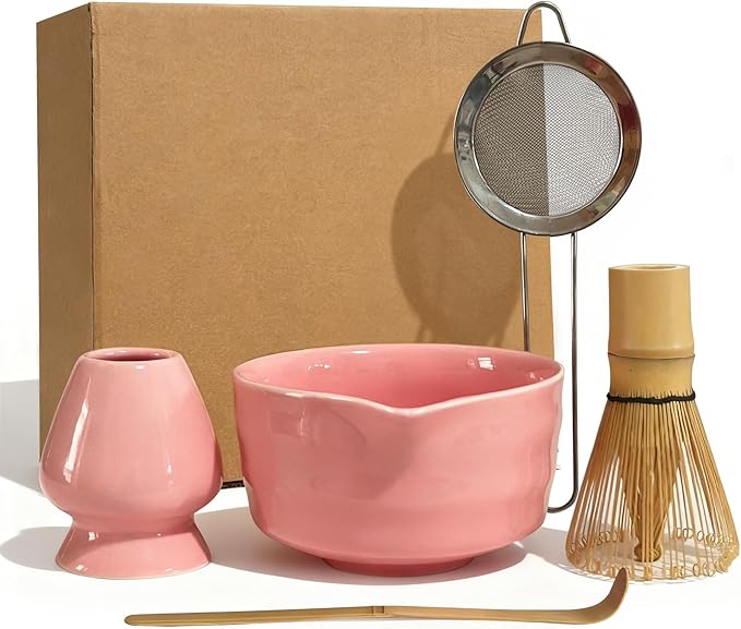 Matcha Whisk Set 5 pcs 18 oz Tea Making Bowl Kit Great for Starter Pink