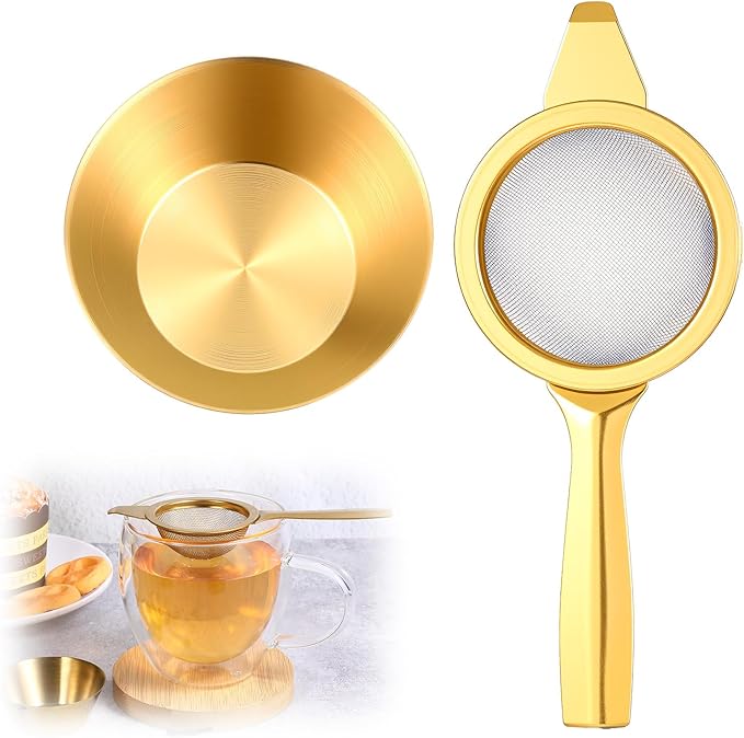 2.2" Gold Matcha Sifter Strainer 30 Fine Mesh Strainer Small Sifters for Matcha Stainless Steel Sieve Sifter with Handle, Small Metal Strainers for Loose Tea Cocktail Coffee