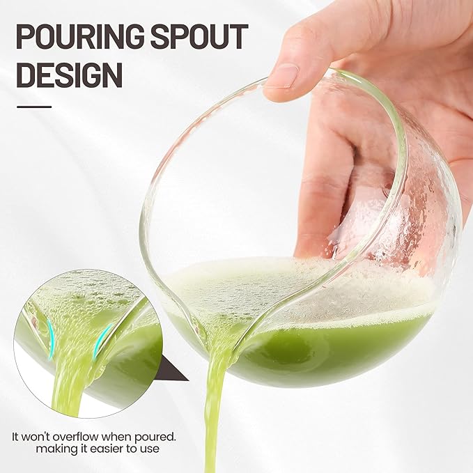 Textured Glass Matcha Bowl With Pouring Spout - Handmade Japanese Style Matcha Green Tea Ceremony Chawan 400ml 13.5 oz Big Glass Salad Porridge Juice Bowl Cup