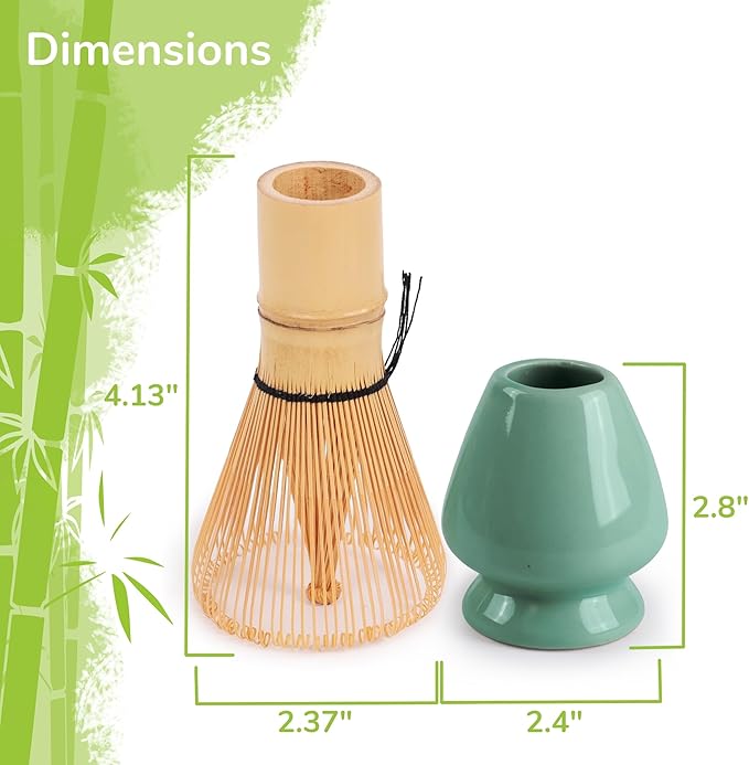 Matcha Tea Bamboo Whisk And Ceramic Rest 2 Piece Set - Green Holder - 1 Set