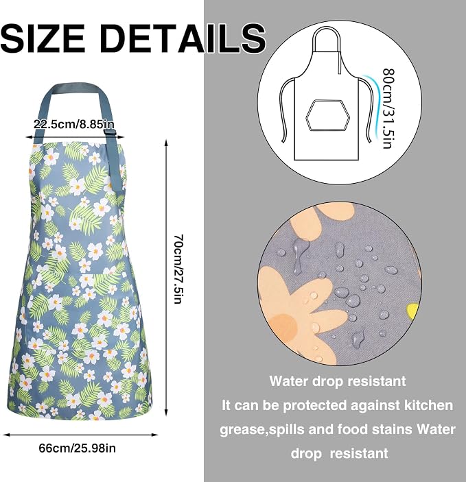 BOUMUSOE 3 Pack Floral Aprons with Pocket, Blooming Womens Aprons | Waterproof Adjustable Cooking Aprons for Kitchen Gardening and Salon - Image 3