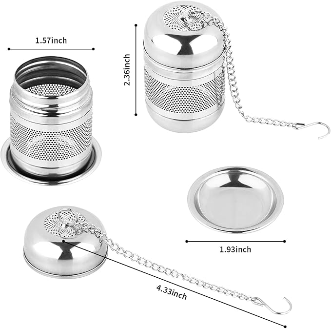 2PCS Tea Infuser Strainer - Stainless Steel Strainers for Loose Leaf Tea, Steeper, Fine Mesh Ball holder with Chain Hook and Lid, Reusable Filter Bags Diffusers