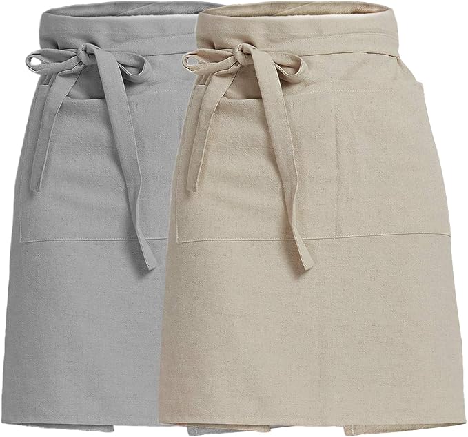 Cityelf Half Apron for Women Men Cotton Linen with 2 Large Pockets Waist Short Bistro Server Aprons Waiter Waitress Unisex by Cityelf