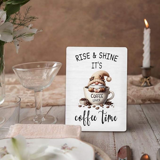 Coffee Bar Sign, Gnome Coffee Cup Wooden Stand Sign 5"X7", Espresso Lovers Gifts Signs Decorations for Cafe Coffees Station Shop Home Kitchen Table Desk Decor(5x7 Inch) - Image 4