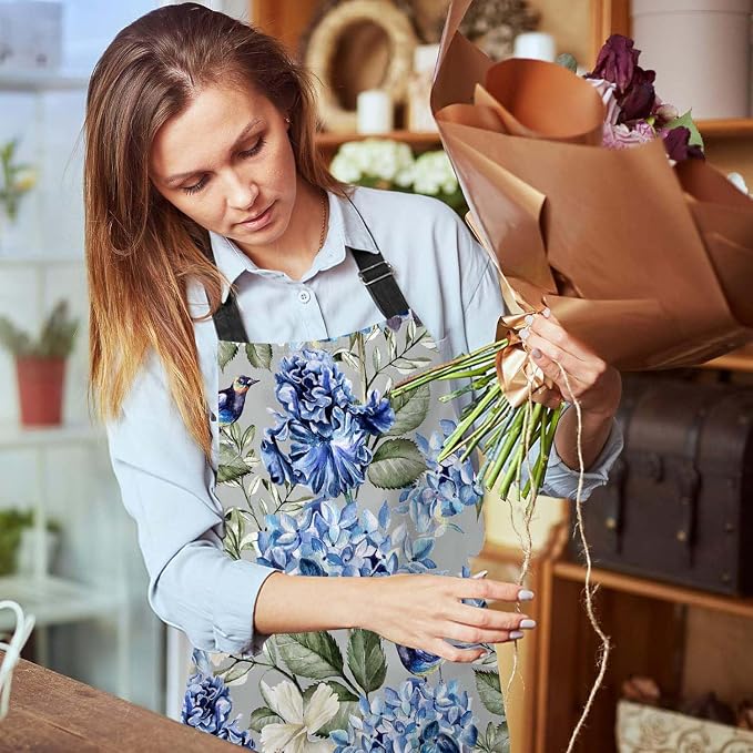 Watercolor Flowers Waterproof Apron Kitchen Chef Aprons Bibs for Grooming Cooking Baking Painting Gardening - Image 6
