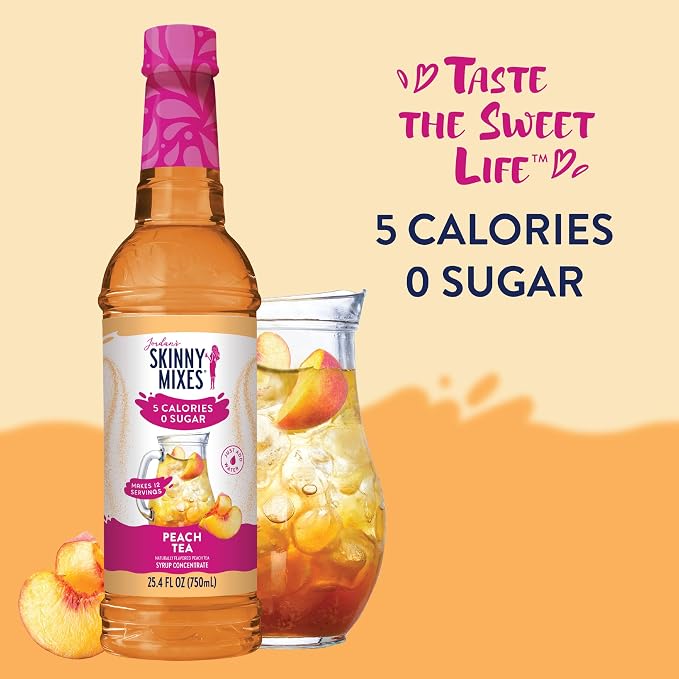Jordan's Skinny Mixes Sugar Free Syrup, Peach Tea Flavor, Fruit Flavored Water Enhancer, Drink Mix for Iced Tea, Lemonade, Drinks, Low Calorie Water Flavoring, Dairy & Gluten Free, Kosher, 25.4 Fl Oz - Image 4