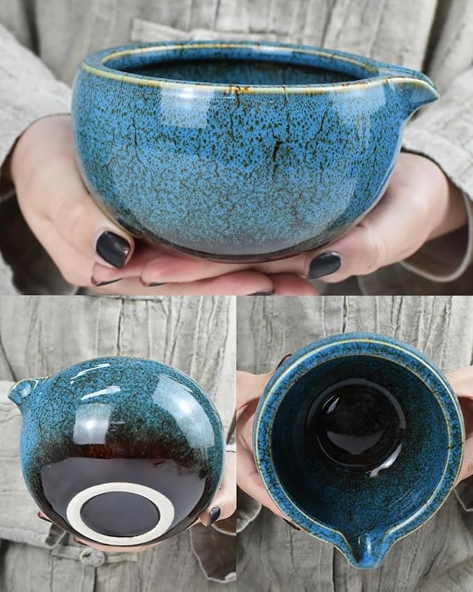 Artcome Matcha Tea Set – 20.2oz Premium Matcha Bowl with Spout, Whisk, Scoop, Whisk Holder & Brewing Guide – Authentic Japanese Tea Ceremony Tools for Perfect Matcha Preparation, Blue