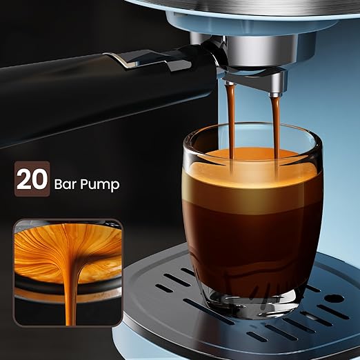 20 Bar Espresso Machine, Professional Stainless Steel Coffee Maker with LCD Display, 45oz Removable Water Tank, Home & Office Espresso Maker for Cappuccino Latte Macchiato, Blue