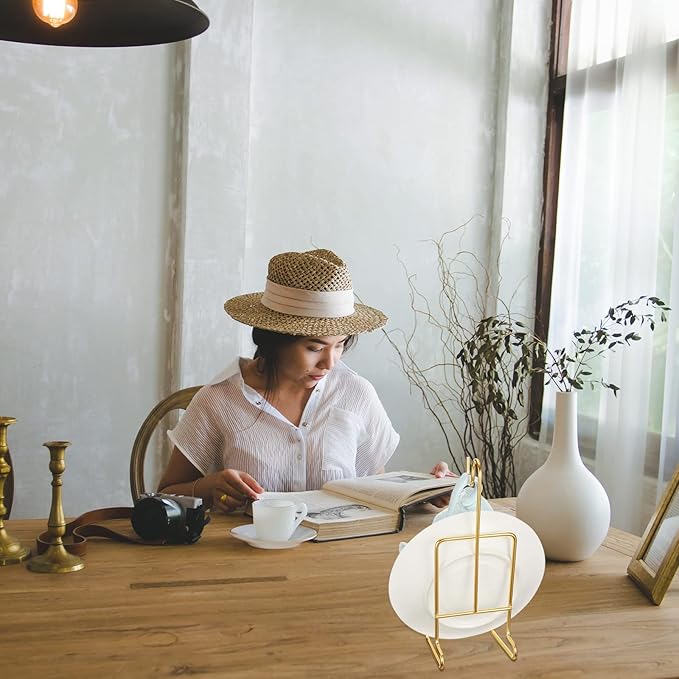 8 Pieces Tea Cup and Saucer Display Stand Holder Metal Cup Saucer Holder Pack Tea Coffee Mug Organizer for Kitchen Plate 6.22 x 2.44 Inches(Gold)
