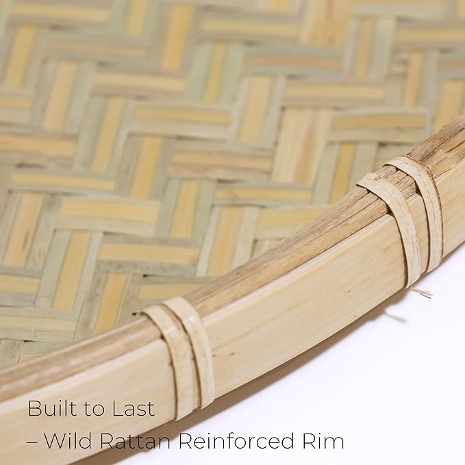 18 Inches Bilao Filipino Tray for Food – XL Bamboo Baskets for Food, Round Bamboo Tray for Serving, Traditional Filipino Food Platter for Pancit, Kakanin, and Seafood Display
