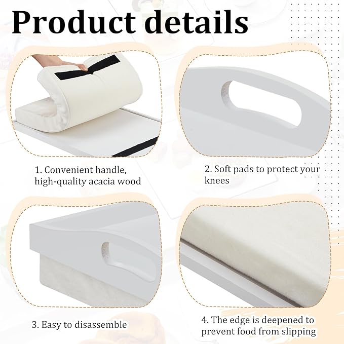 Tioncy 1 Piece Bamboo Lap Tray with Detachable Pillow 16.9'' x 13'' Lap TV Trays Desk with Handles for Adults Eating in Recliner Breakfast Housewarming Gift (White)