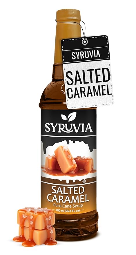 Syruvia Coffee Syrup, Salted Caramel Flavored Syrup for Drinks, Lattes, and Desserts – 25.4 fl oz