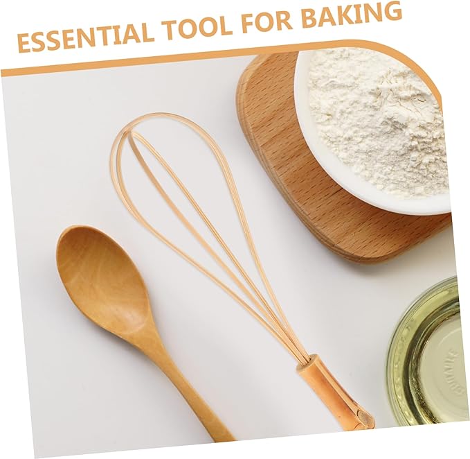 Manual Egg Beater Bamboo Handle Multipurpose Kitchen Whisk for Egg Dough Flour Comfortable to Hold Dishwasher Safe