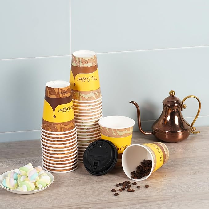 Tamone 100 Pack 16 oz Disposable Coffee Cups with Lids, Paper Coffee Cups with Lids, Cold/Hot Drinking Paper Cups for Water or Juice, Disposable Paper Cups for Home, Office