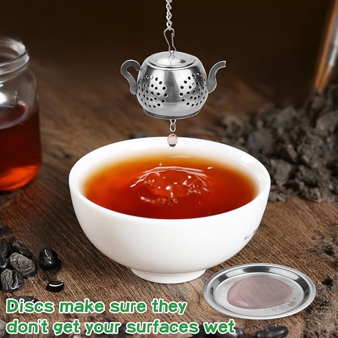 CEYAZYE 12PCS Tea Infuser, Stainless Steel Tea Ball Strainer, Loose Leaf Tea Steeper, Fine Mesh Teapot Interval Diffuser, Extended Chain Hook and Drip Tray for Brewing Tea Herbs Condiments & Spices