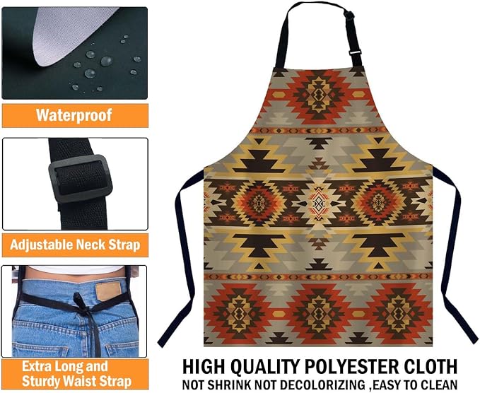 Aztec American Southwest Print Apron Adjustable Neck Bib Apron for Men Women,Suitable for Kitchen Cooking Waitress Chef Apron - Image 3