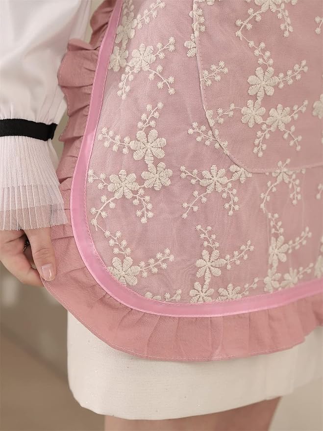 Unisex Chef Aprons White Retro Cotton Maid Short 2 Pockets Waist Waiter Waitress Half Apron - Image 8