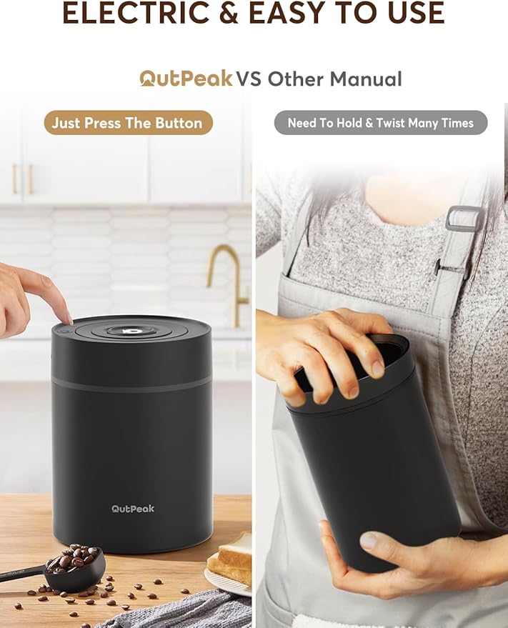 OUTPEAK Neo Latest Auto Vacuum Coffee Canister, 0.75L for 8.8oz Coffee Beans, One-Button Operation, Small Airtight Coffee Canister with Scoop, Coffee Storage Container Clear Glass (Champion's Choice)