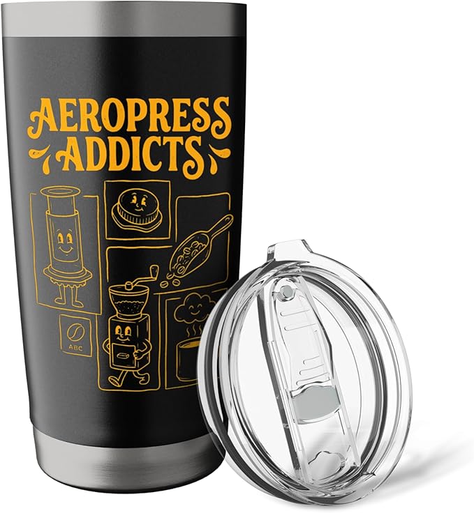 Kawaii Coffee Brewing Characters Shirts AeroPress Addicts Stainless Steel Insulated Tumbler