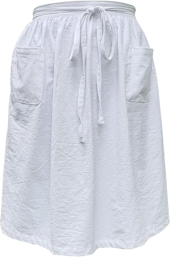 Unisex Chef Aprons White Retro Cotton Maid Short 2 Pockets Waist Waiter Waitress Half Apron by Caatoor