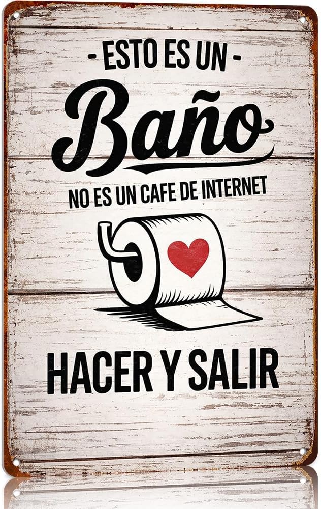 Funny Metal Signs Bathroom Decor- Vintage Wall Art "Esto Es Un Baño No Es Un Cafe De Internet" - for Home, Office, Restroom Decor 8X12inch